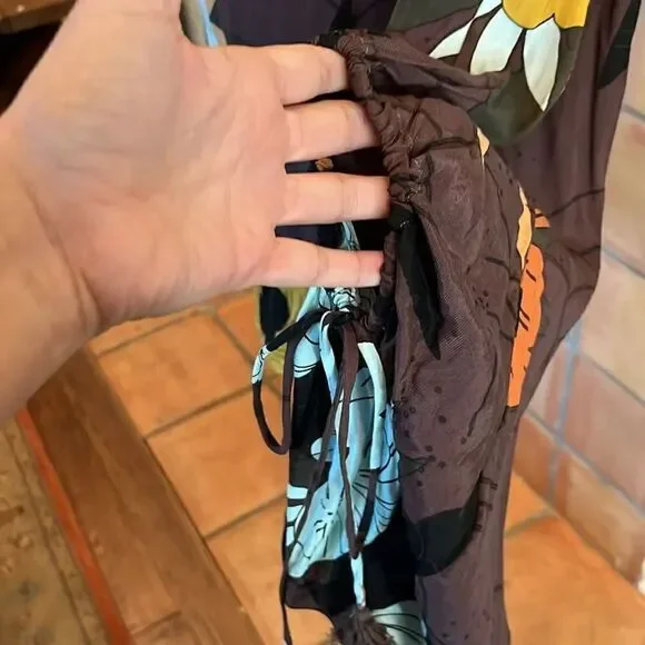 Free People Brown Floral Boho Balloon Sleeve Mini, size S - Picture 5 of 11
